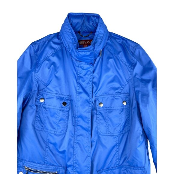 Merona Womens Blue Hooded Belted Rain Jacket Polyester Waterproof Coat Medium - Picture 13 of 15